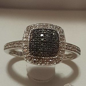 Sterling Silver Ring Marcasite Diamond Pave Square Decco - size 7